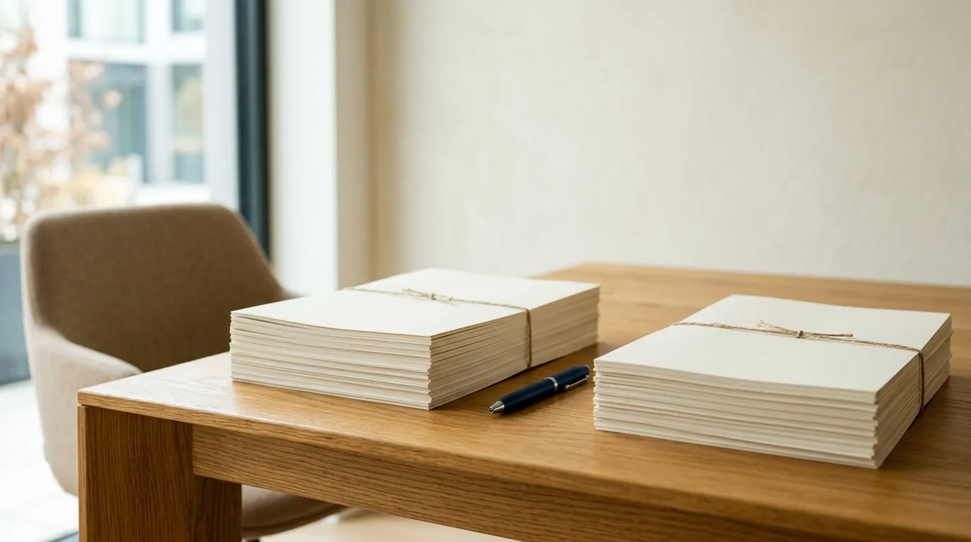 Two documents laid side by side on a desk, being weighed against each other.